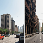 ** A split-screen depicting two contrasting scenarios: On one side, a bustling city scene with high-rise buildings and many people, representing high demand and potential for profit. On the other side, a deserted area with abandoned buildings, representing low demand and potential for loss. The title could be "Supply and Demand: The Pulse of the Real Estate Market" written in Arabic.

**