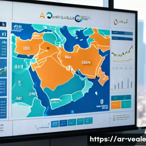 Home 32 임대 부동산의 시장 조사 도구 사용법 - A detailed urban real estate market analysis scene in a Middle Eastern city, featuring a modern offi...