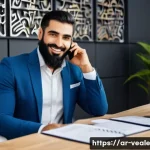 Home 19 임대 부동산 관리에서의 커뮤니케이션 전략 - A professional Middle Eastern property manager sitting at a modern office desk, attentively listenin...
