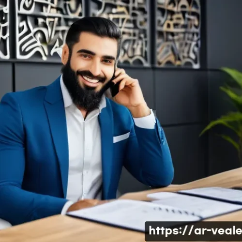 Home 31 임대 부동산 관리에서의 커뮤니케이션 전략 - A professional Middle Eastern property manager sitting at a modern office desk, attentively listenin...