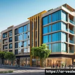 Home 18 임대 부동산의 시장 내 경쟁력 분석 - A vibrant urban residential building located in the heart of a Middle Eastern city, showcasing moder...